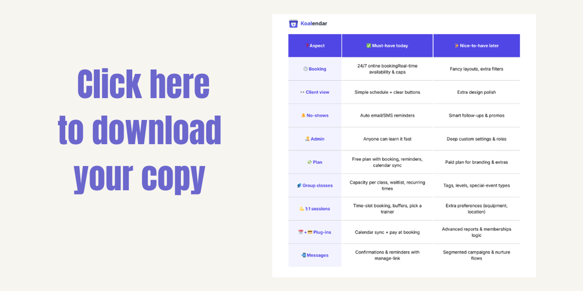 Free booking app for fitness classes